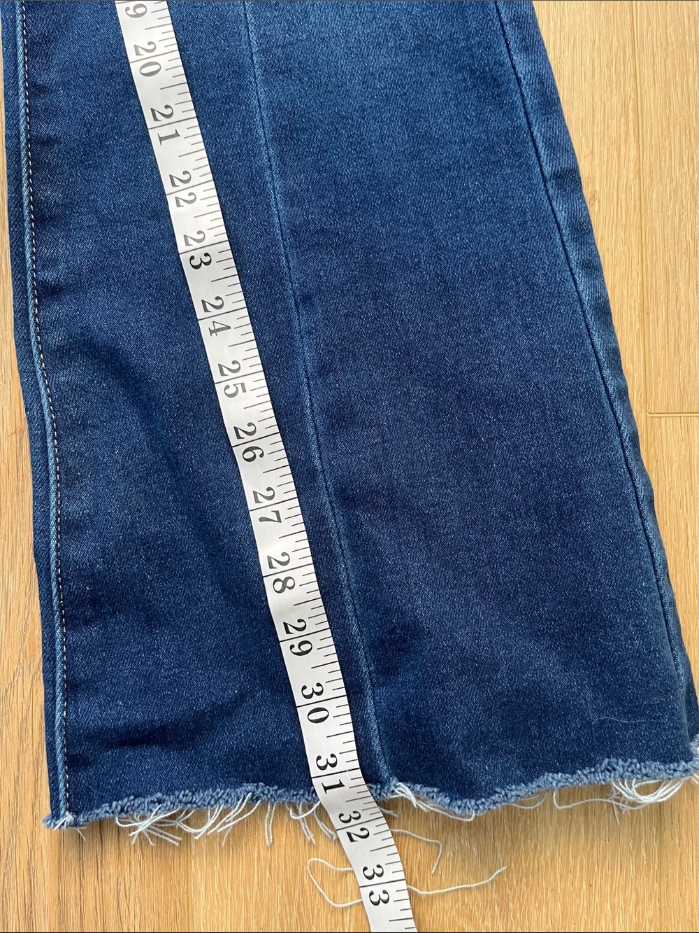 EUC KanCan Dark Indigo High-Rise Flare Jeans with Frayed Hem - Picture 7 of 11